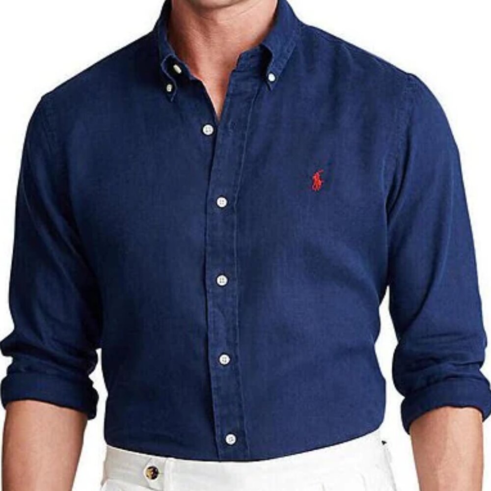 Polo Ralph Lauren Linen Long Sleeve Button Down Shirt Men's 5X Navy Blue NWT